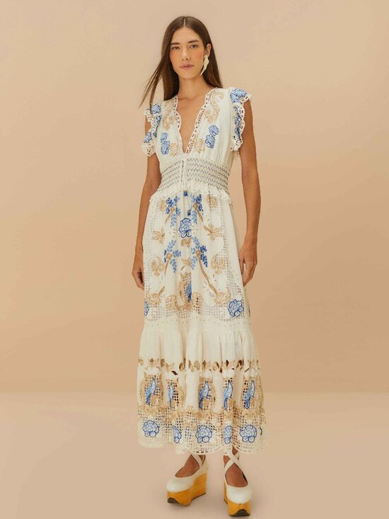FARM Rio Dresses & Skirts - Off-White Romantic Richelieu Maxi Dress
